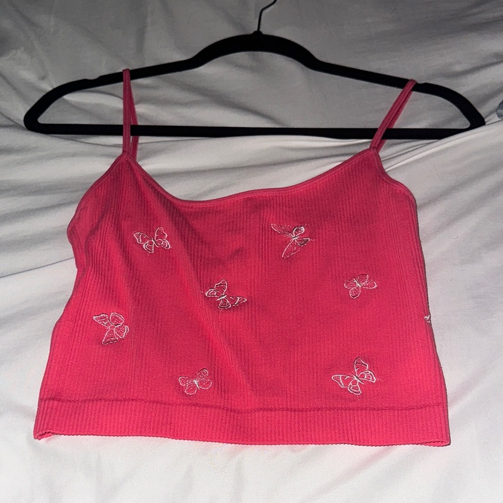Pink Butterfly Embroidered Women's Top